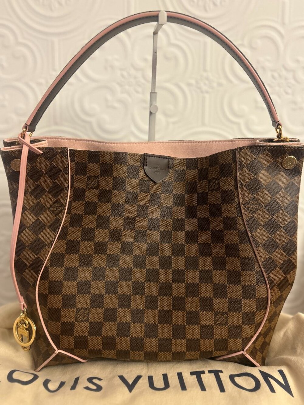 LOUIS VUITTON Caissa Hobo in Damier Ebene with Rose Ballerine interior